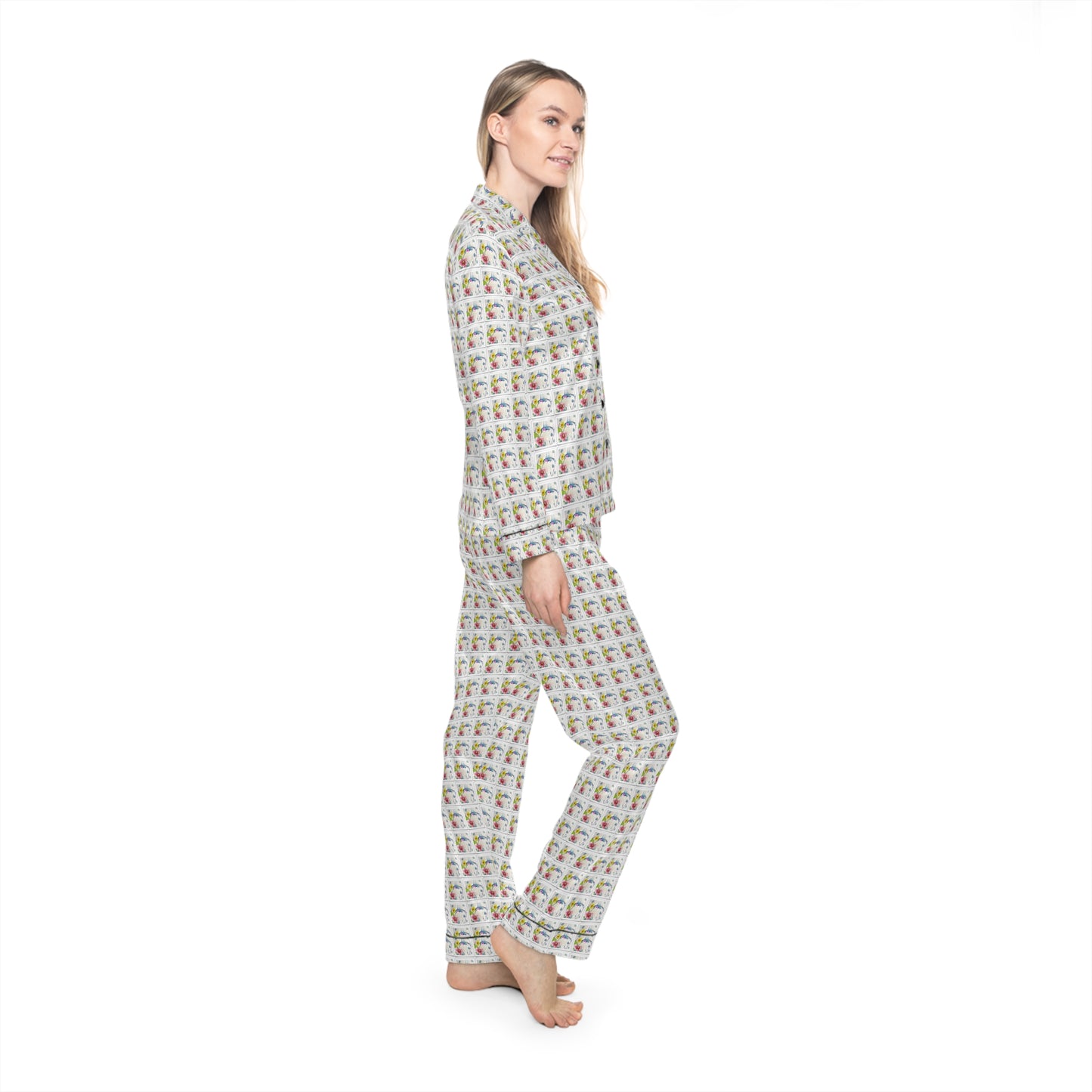 Satin Pajamas — Luxurious Silky Sleepwear Set-Abstract Hummingbird
