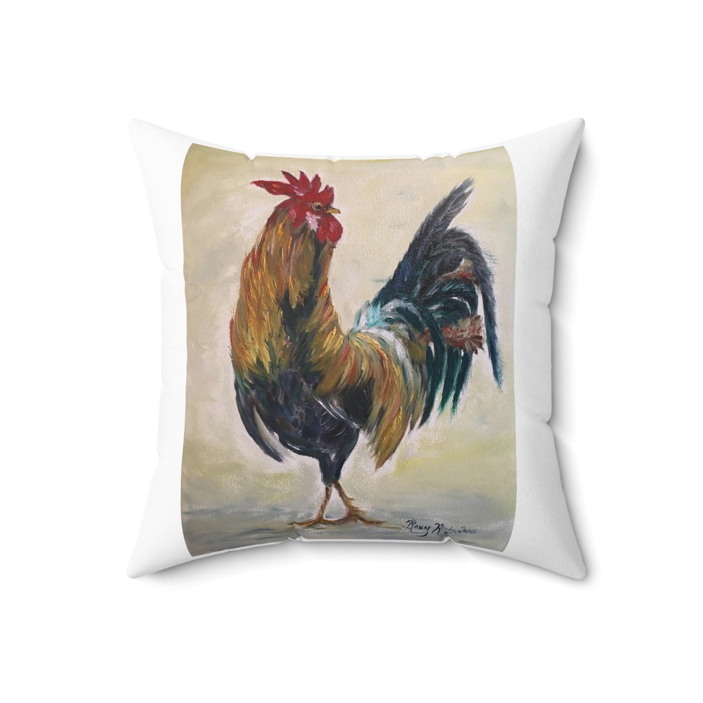 Rooster (Who you Calling Chicken?) White Background Indoor Spun Polyester Square Pillow