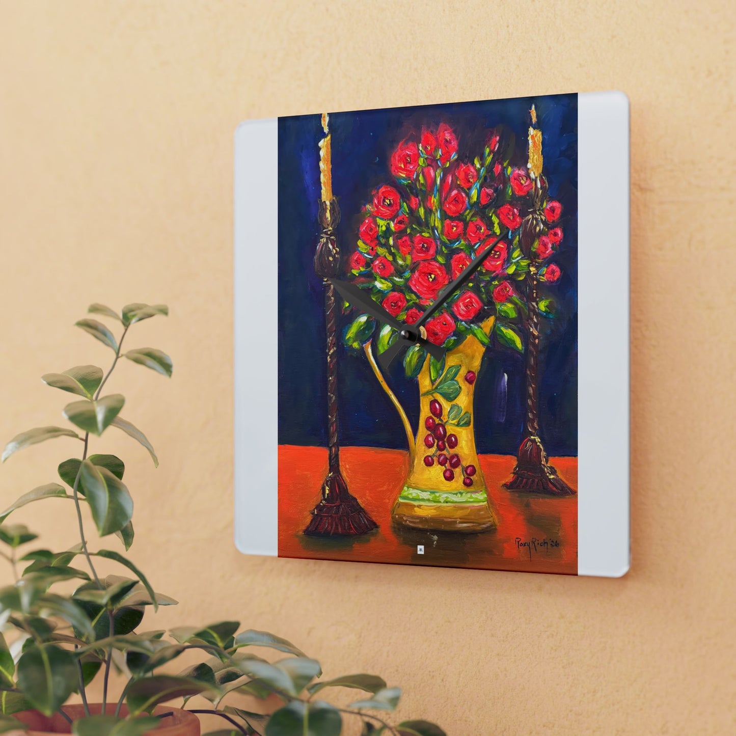 Acrylic Wall Clock -Candlelit Corals