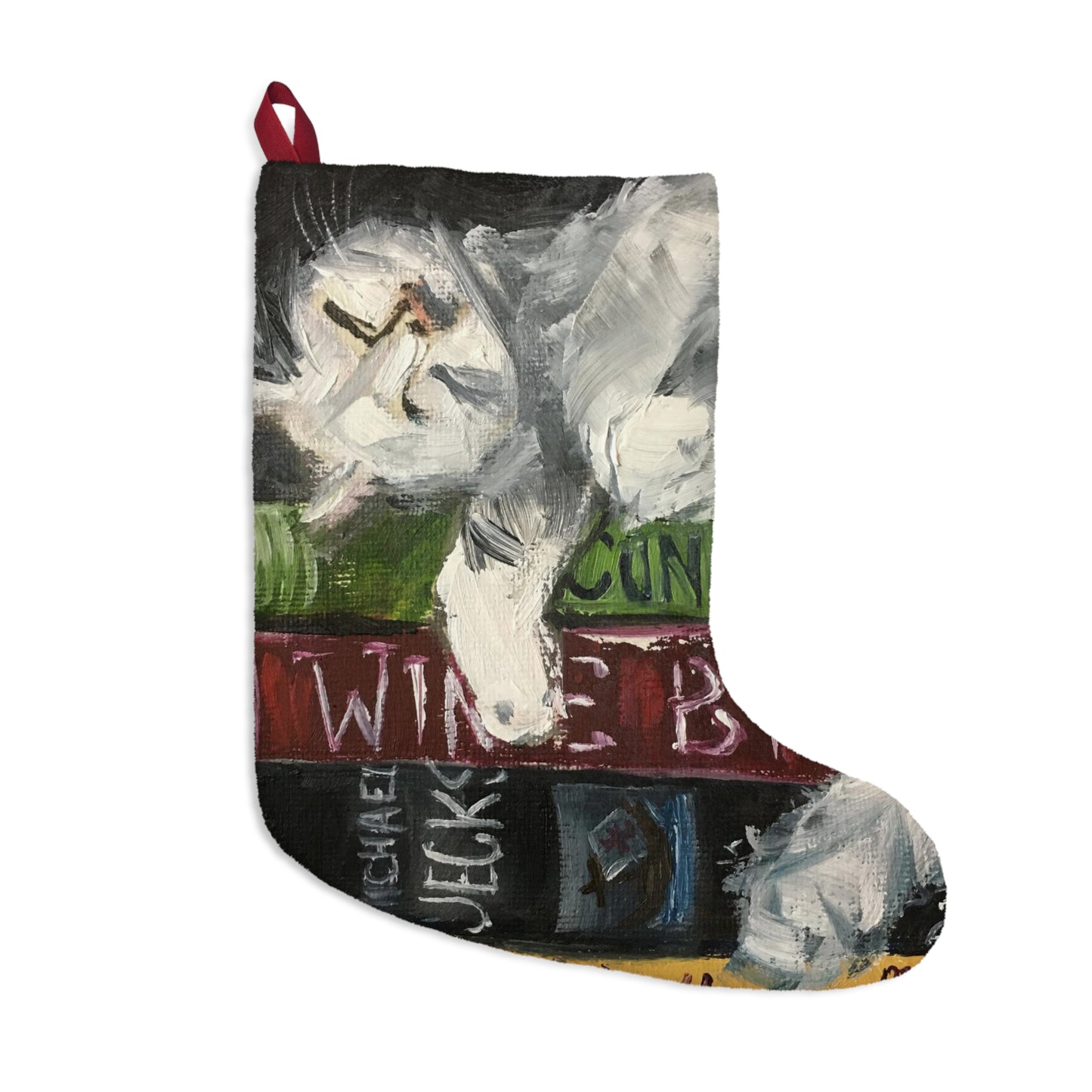 Bibliocat Cat Sleeping on Books Christmas Stocking