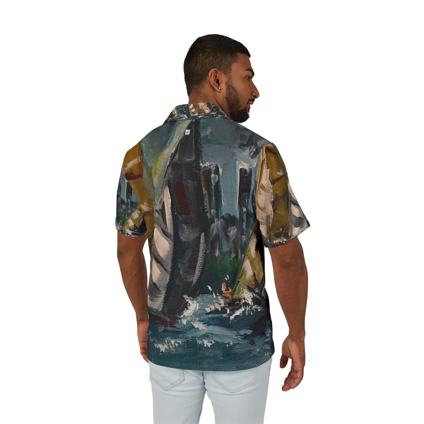 Men's European Fit Hawaiian Camp Shirt -Racing Day-New York Sailboat Races