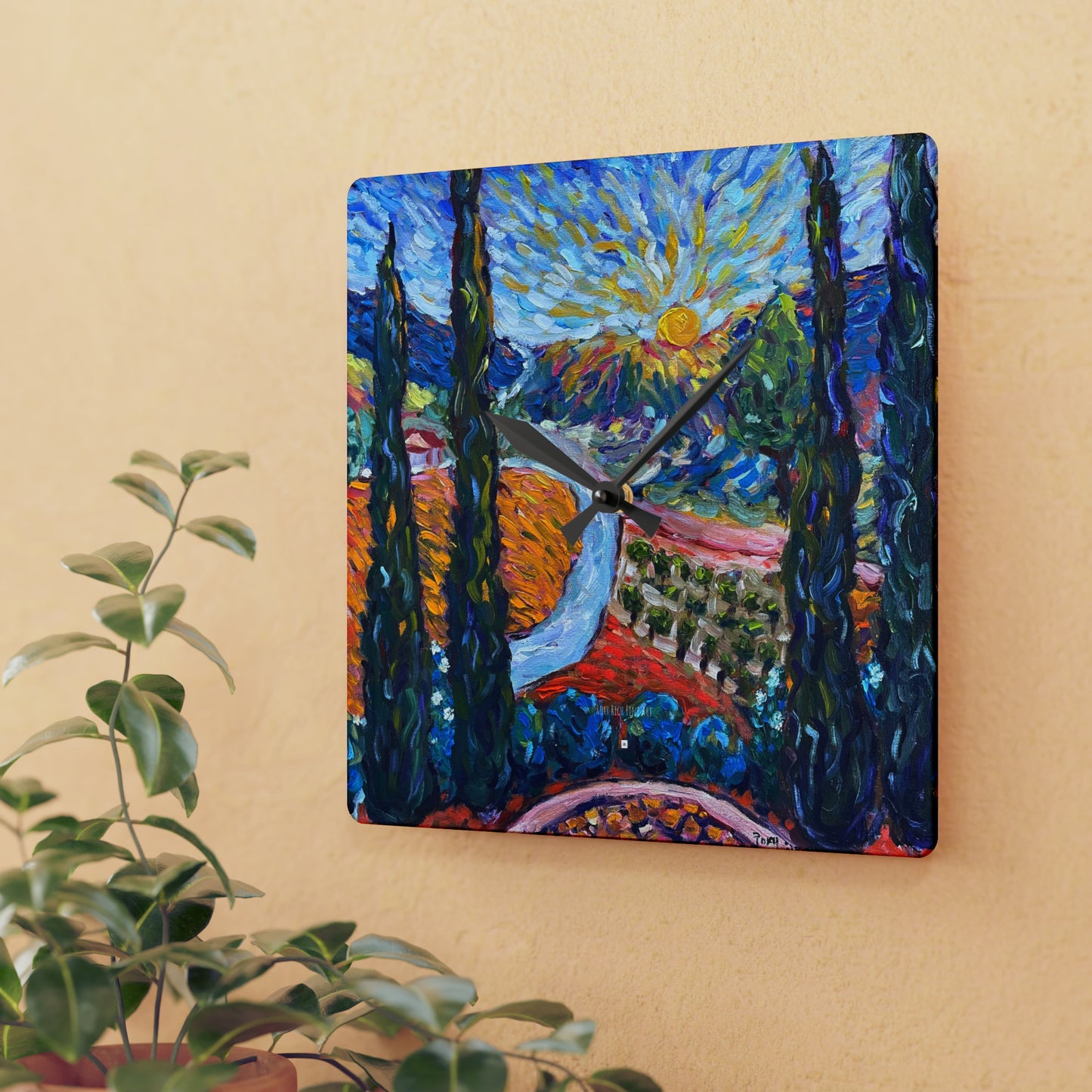 Sunny Cypresses Acrylic Wall Clock