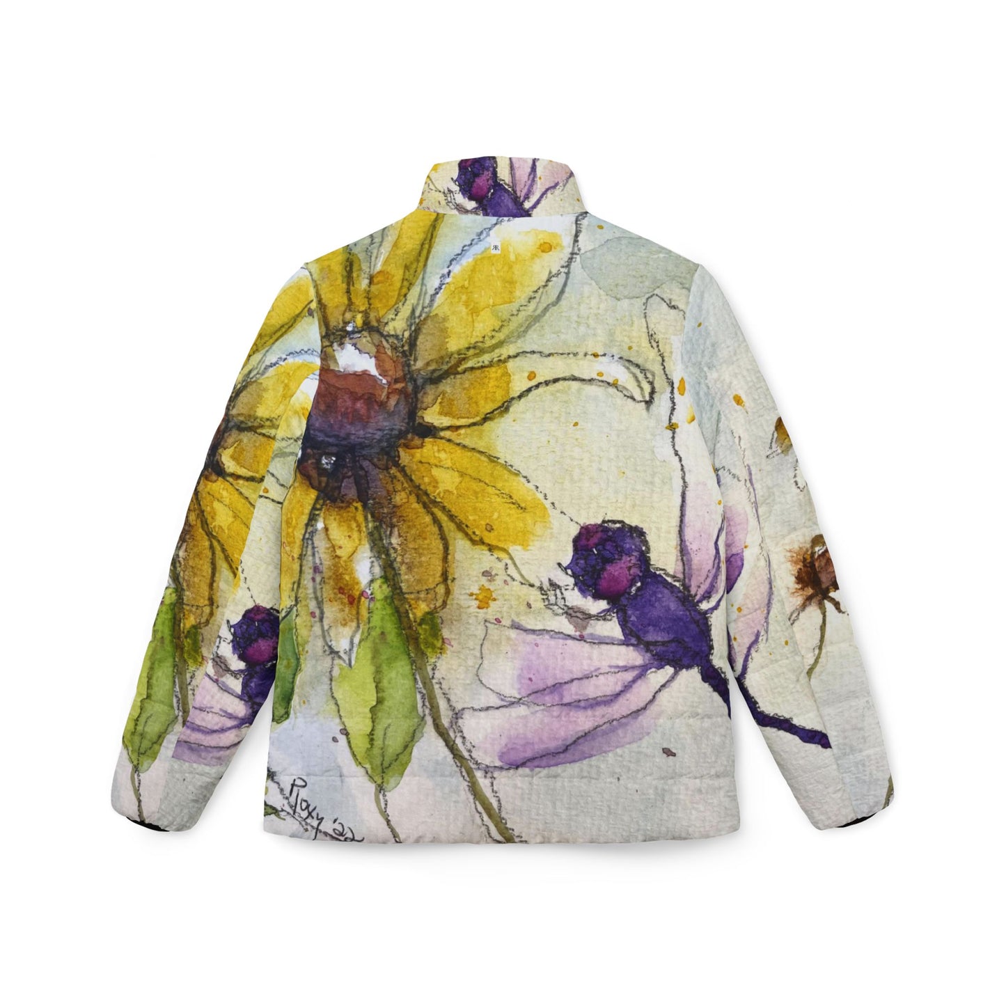 Women's Puffer Jacket - Roxy Rich Fine Art -Purple Dragonfly