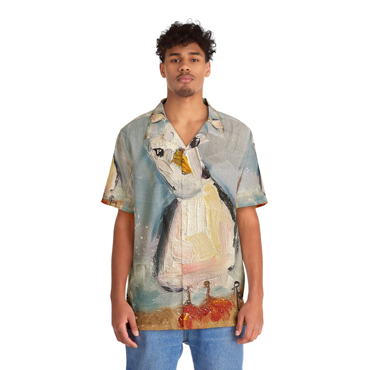 Men's Hawaiian Shirt- Inquisitive Seagull