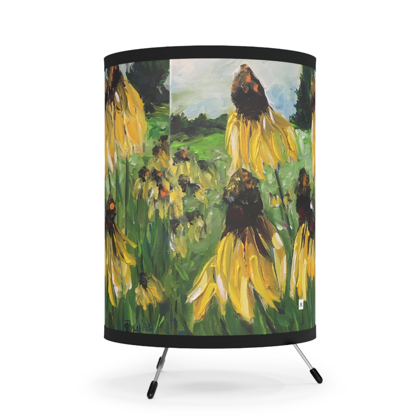 Yellow Coneflowers  Tripod Lamp