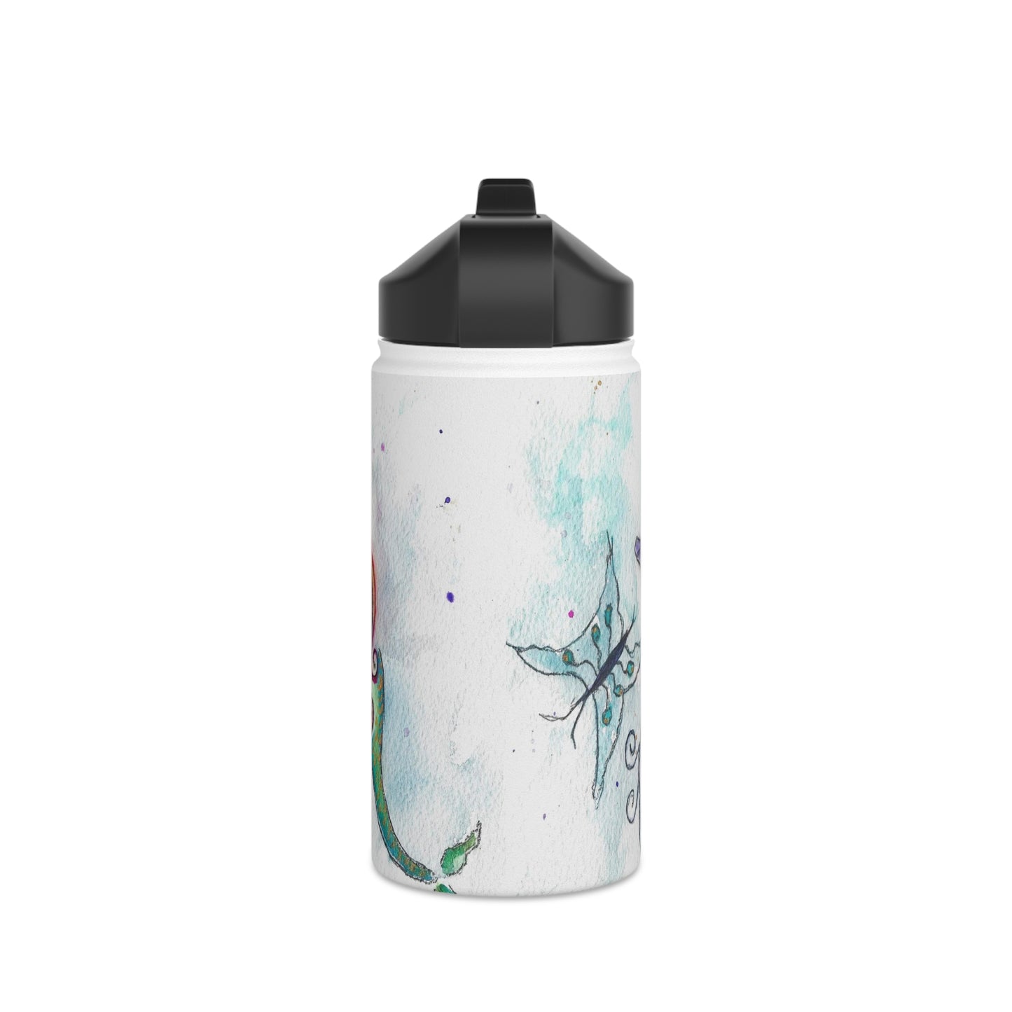 Botella de agua de acero inoxidable con besos de sirena y mariposa, tapa estándar