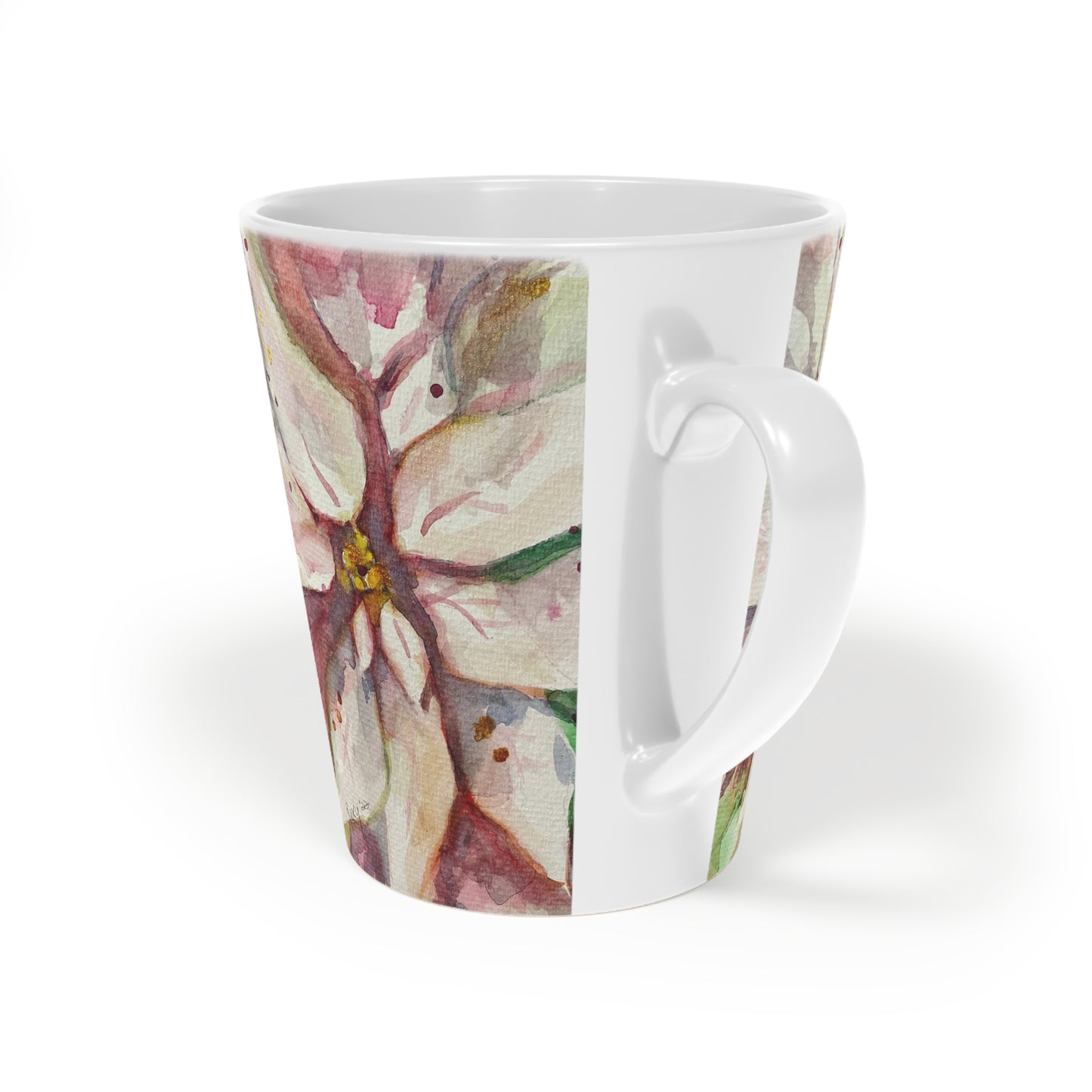 White Poinsettias Pattern Latte Mug, 12oz