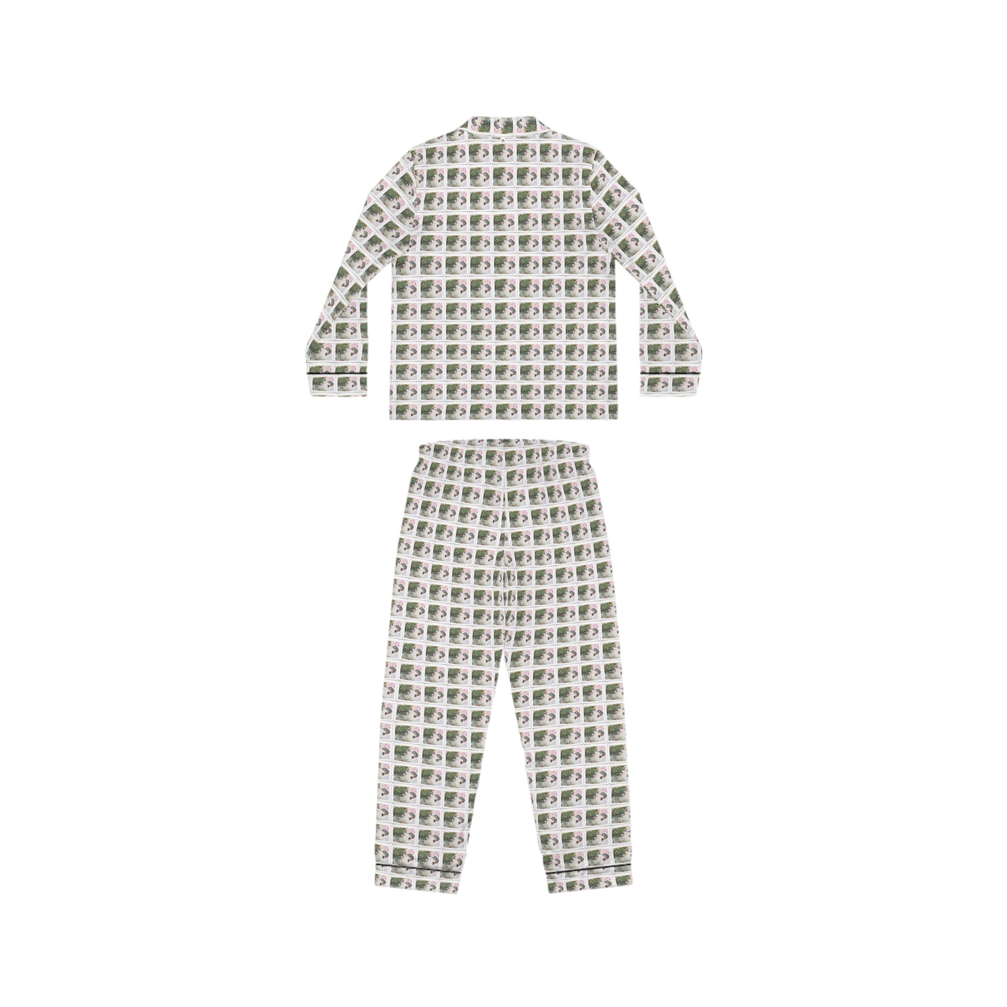 Satin Pajamas — Luxurious Silky Sleepwear Set-Hummingbird with Fuchsias