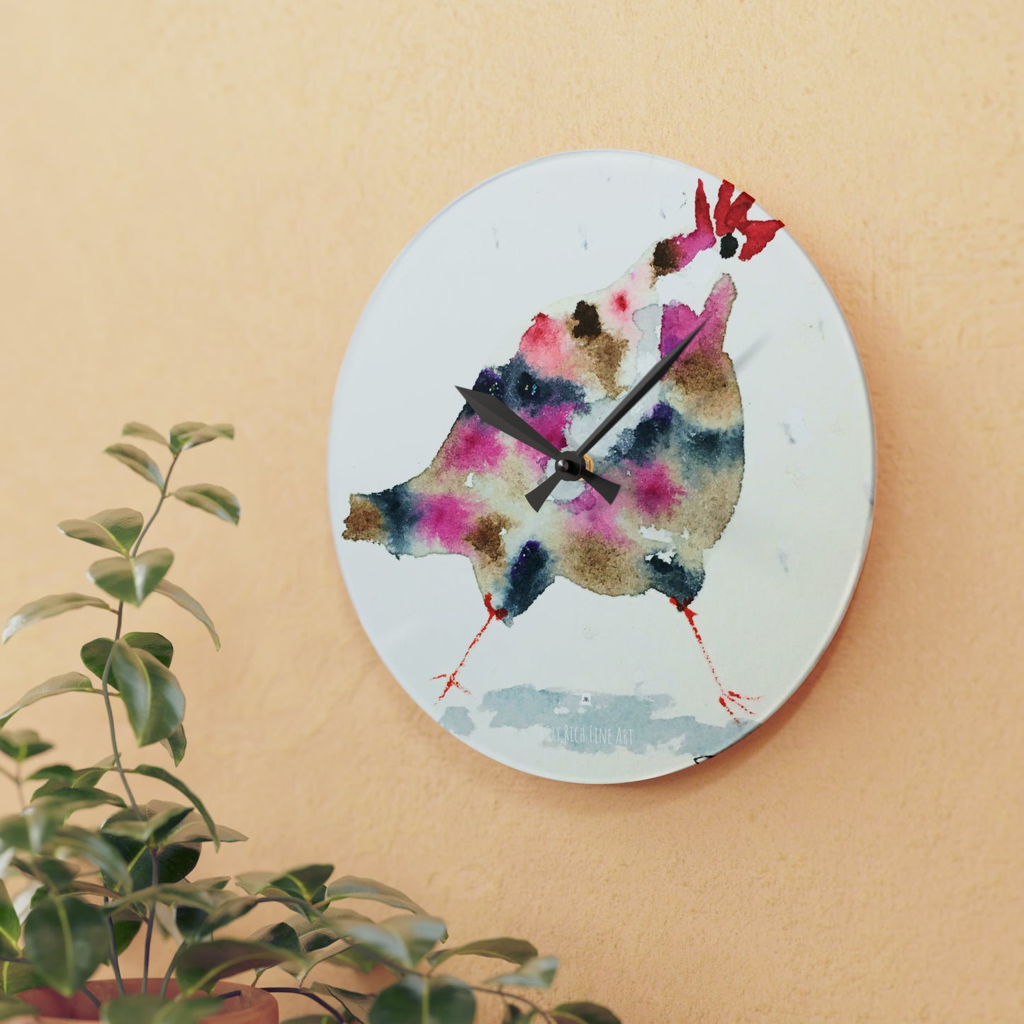 Whimsical Rooster #9 Acrylic Wall Clock