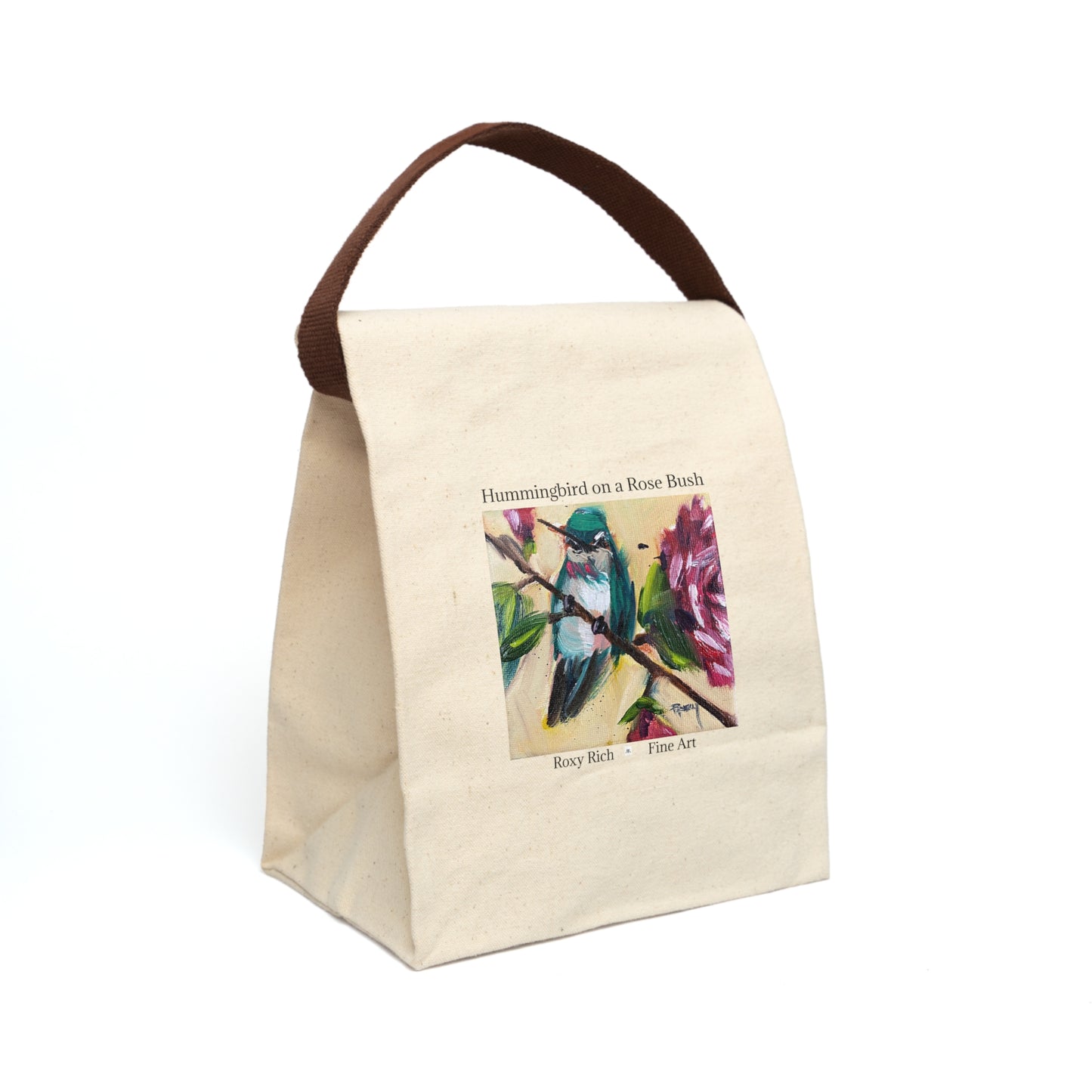 Hummingbird on a Rose Bush Canvas Lunch Bag With Strap