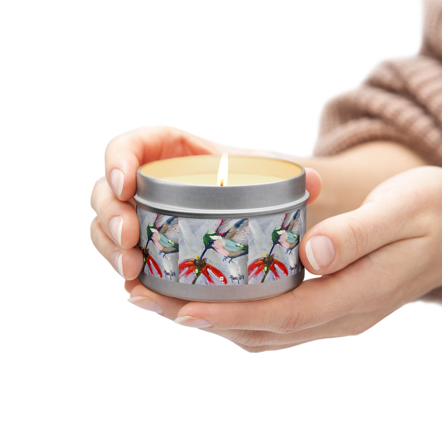 Hummingbird at a Cone Flower Tin Candle