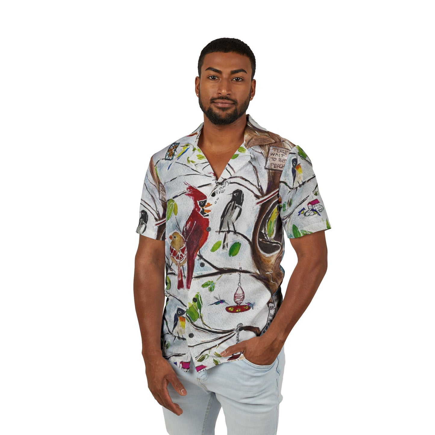 Men's Hawaiian Camp Shirt -Party of Five-Cardinals at Bird Restaurant