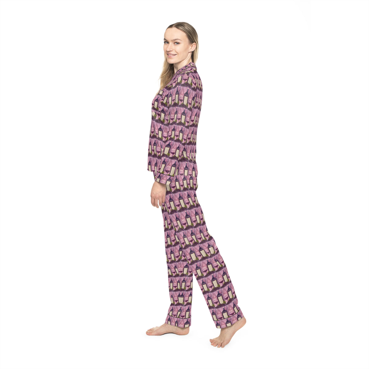Satin Pajamas — Luxurious Silky Sleepwear Set- Porta Accanto Tempranillo-GBV Wine and Clique Glass