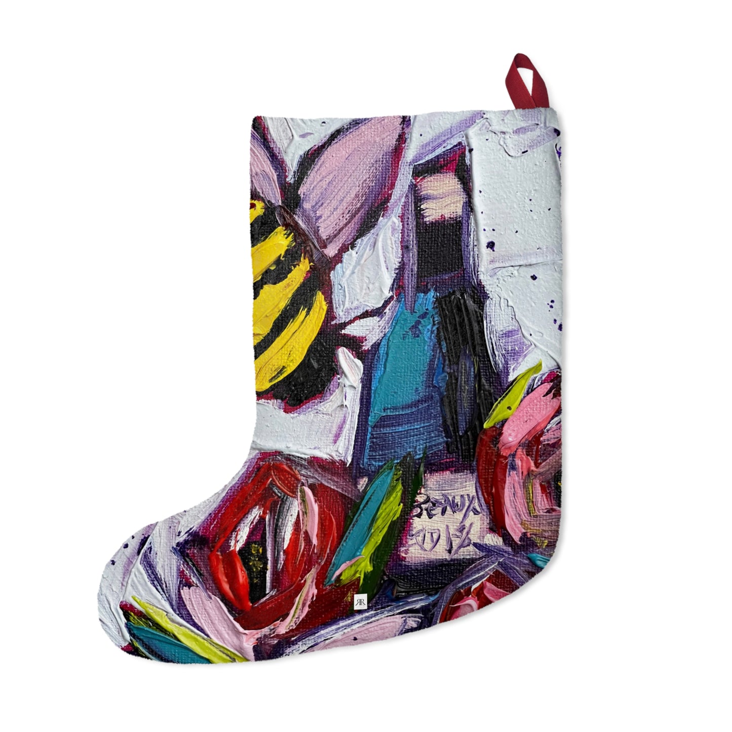 Bee Happy Bee Wine and Roses Colorful Christmas Stocking