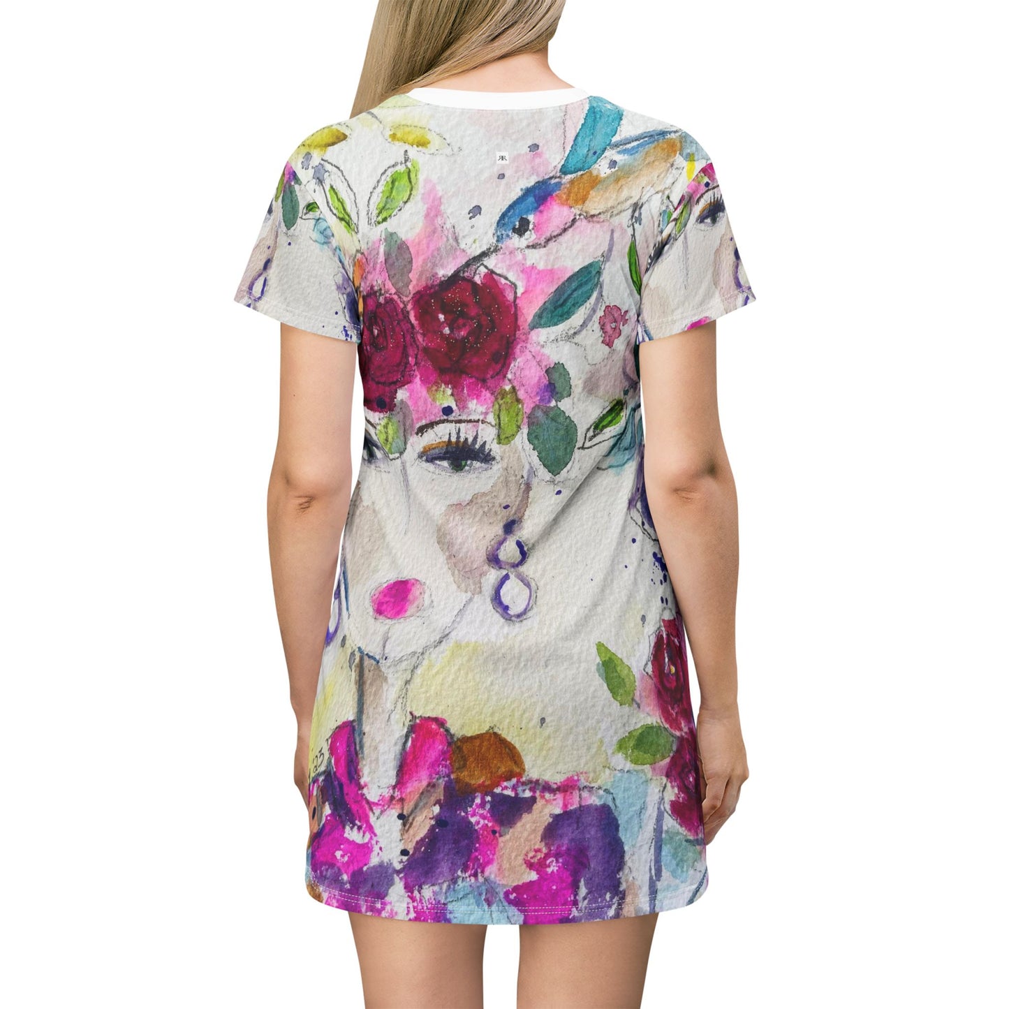 T-Shirt Dress (AOP)-Haute Couture Hummingbird