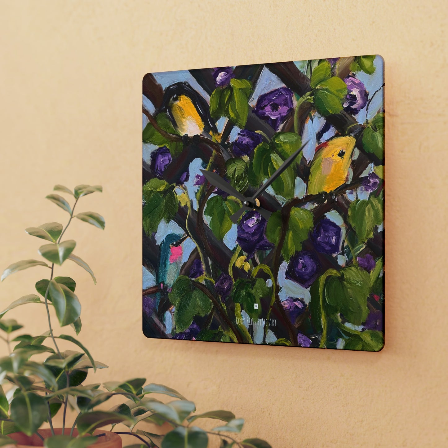 Birds on the Lattice Acrylic Wall Clock