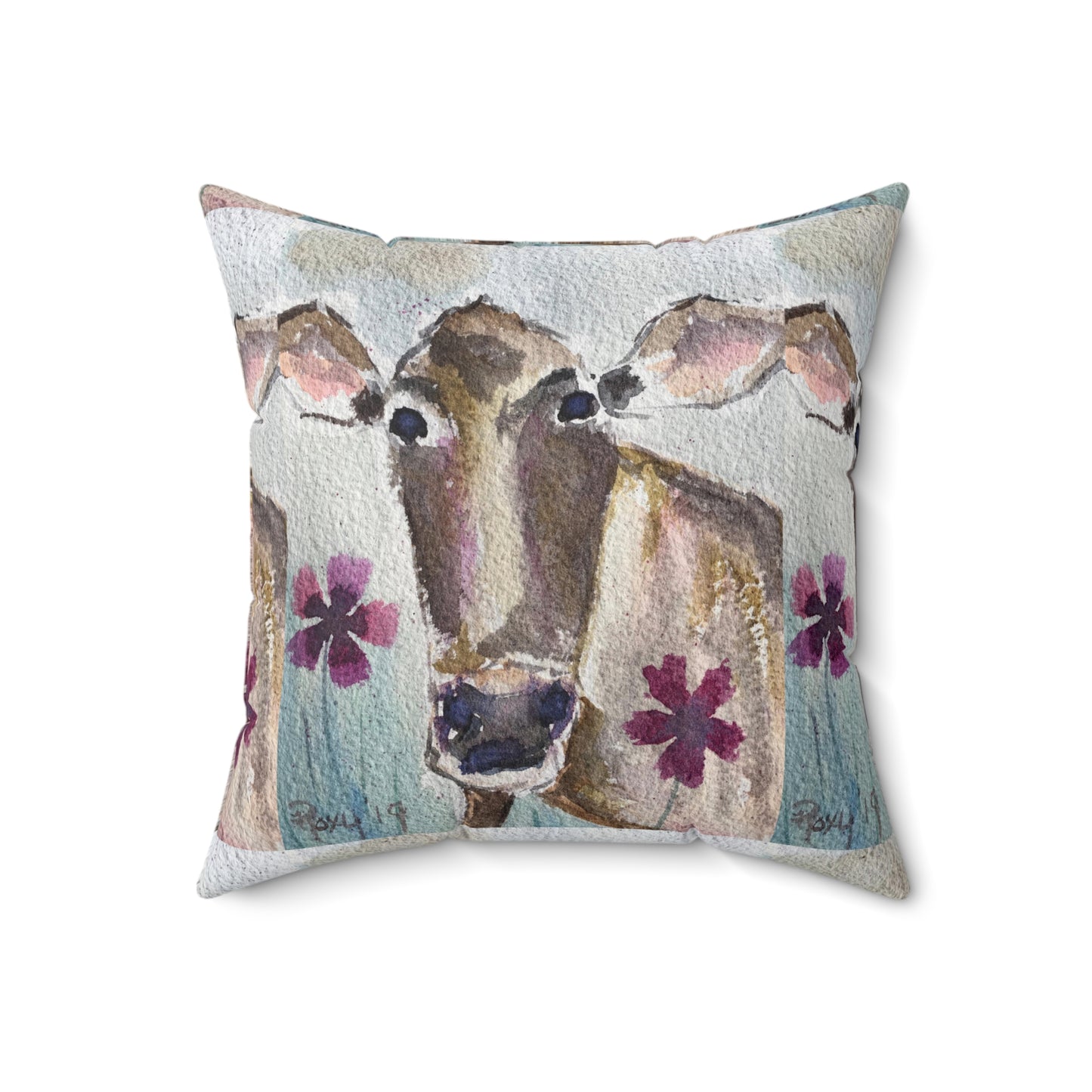 Petals Cow Indoor Spun Polyester Square Pillow