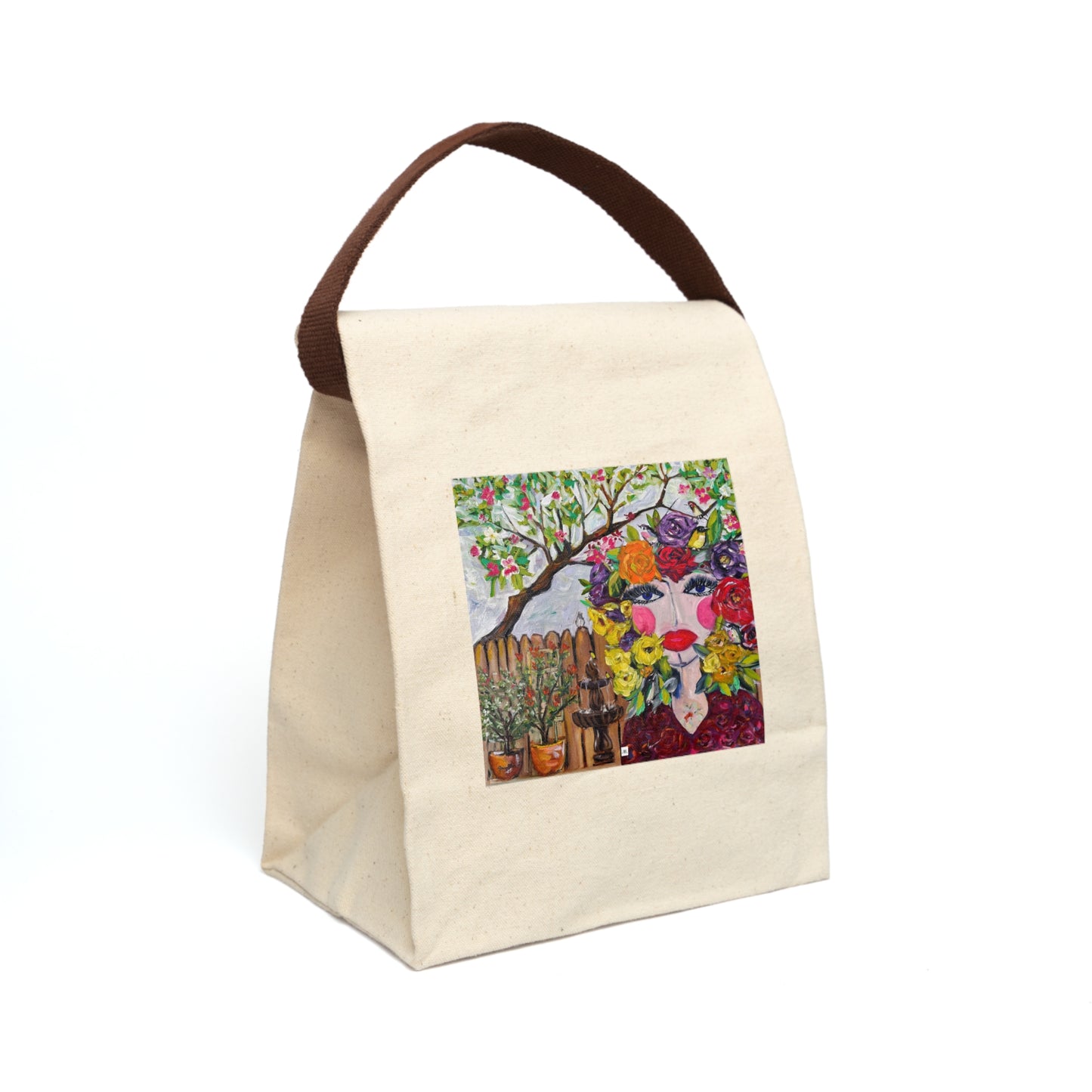 Birds and Blossoms Canvas Lunch Bag With Strap