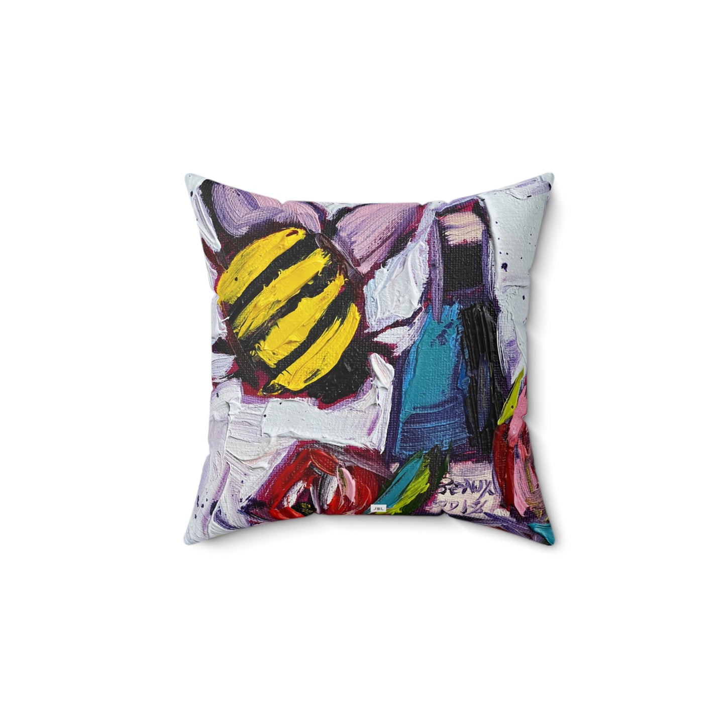 Bee Happy Wine Bee and Roses Indoor Spun Polyester Square Pillow