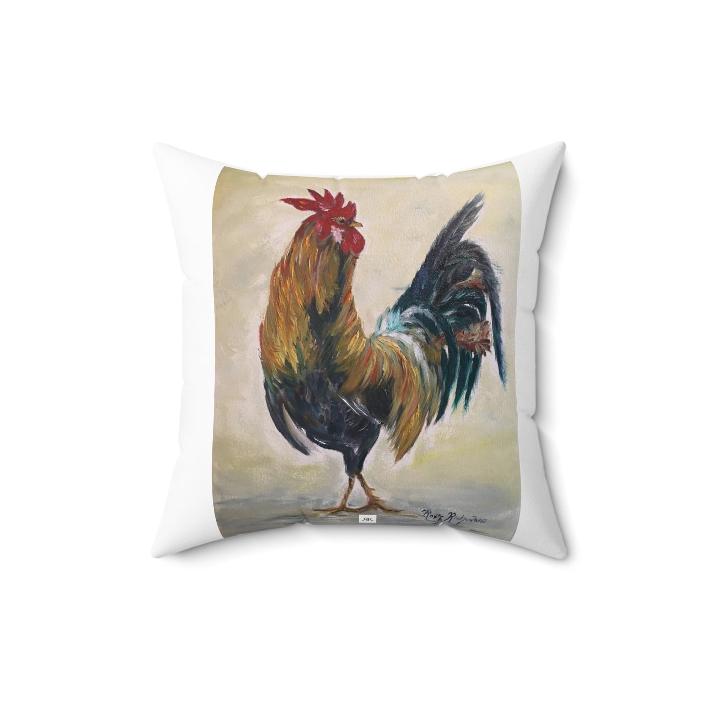 Rooster (Who you Calling Chicken?) White Background Indoor Spun Polyester Square Pillow