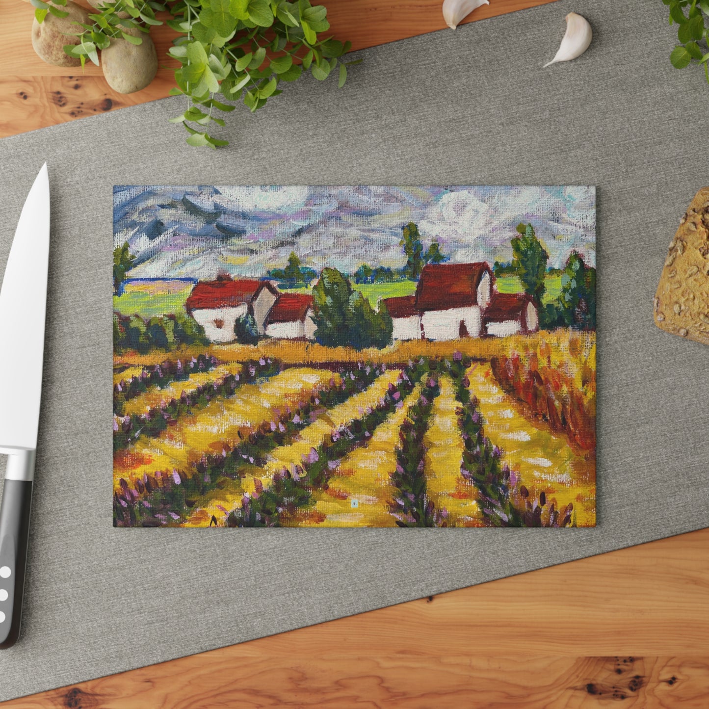 Glass Cutting Board-Charming Cotswolds Lavender Farm