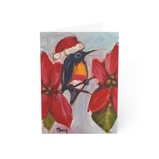 Tarjetas de felicitación dobladas de colibrí navideño en blanco por dentro