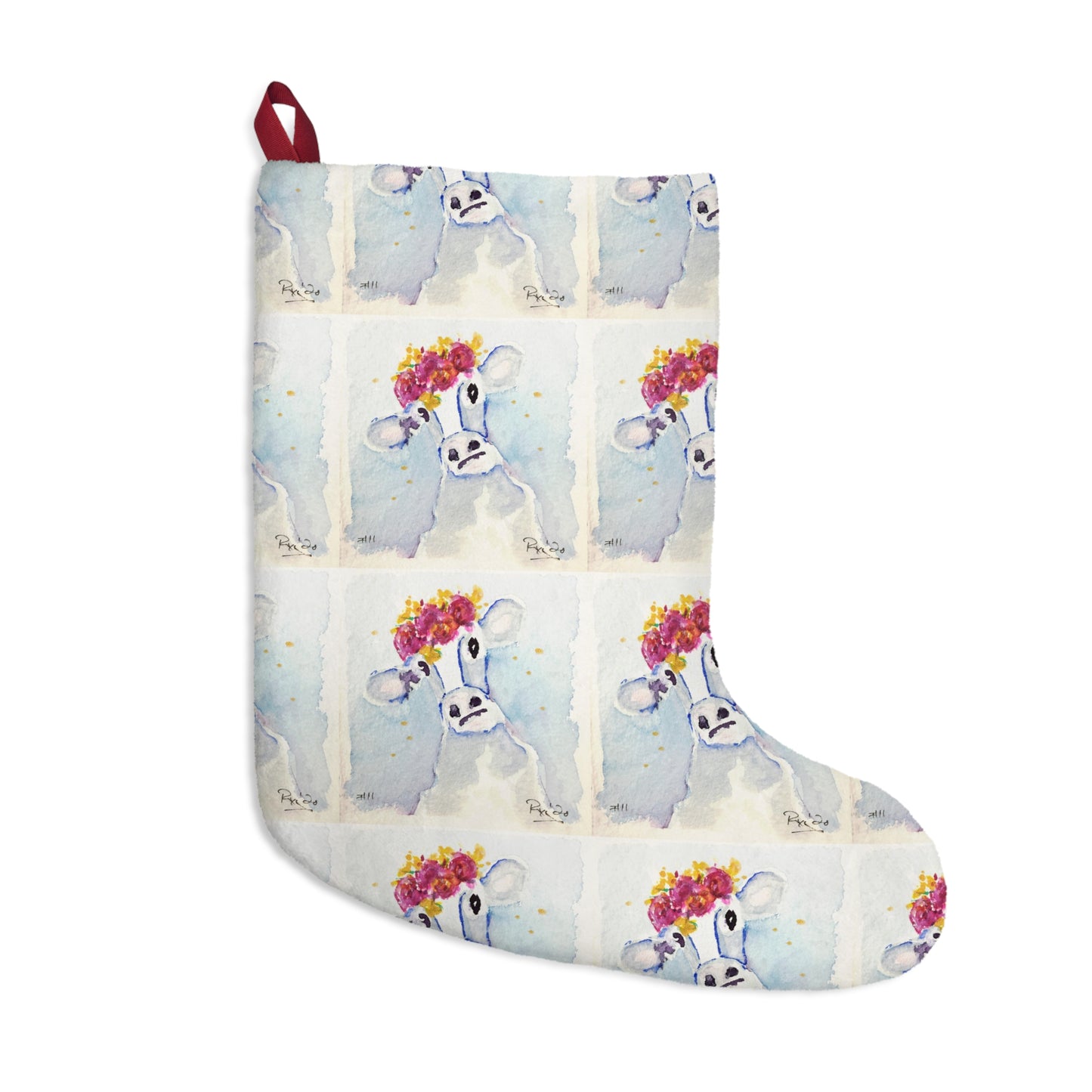 Cutest Ever Cow with Flower Crown Cow Print Christmas Stocking