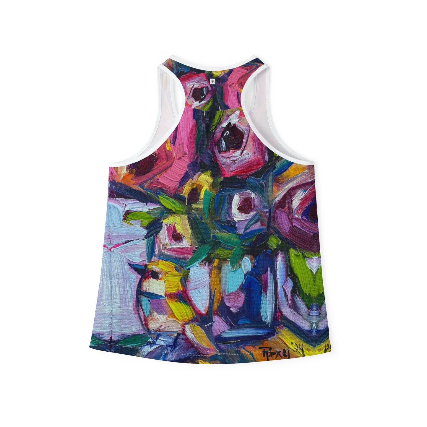 Women's Racerback Tank Top-Abstract Roses and Tit Bird