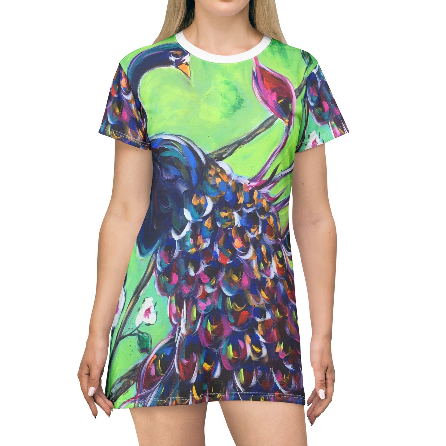 T-Shirt Dress (AOP)-Royal Plumage- Peacock