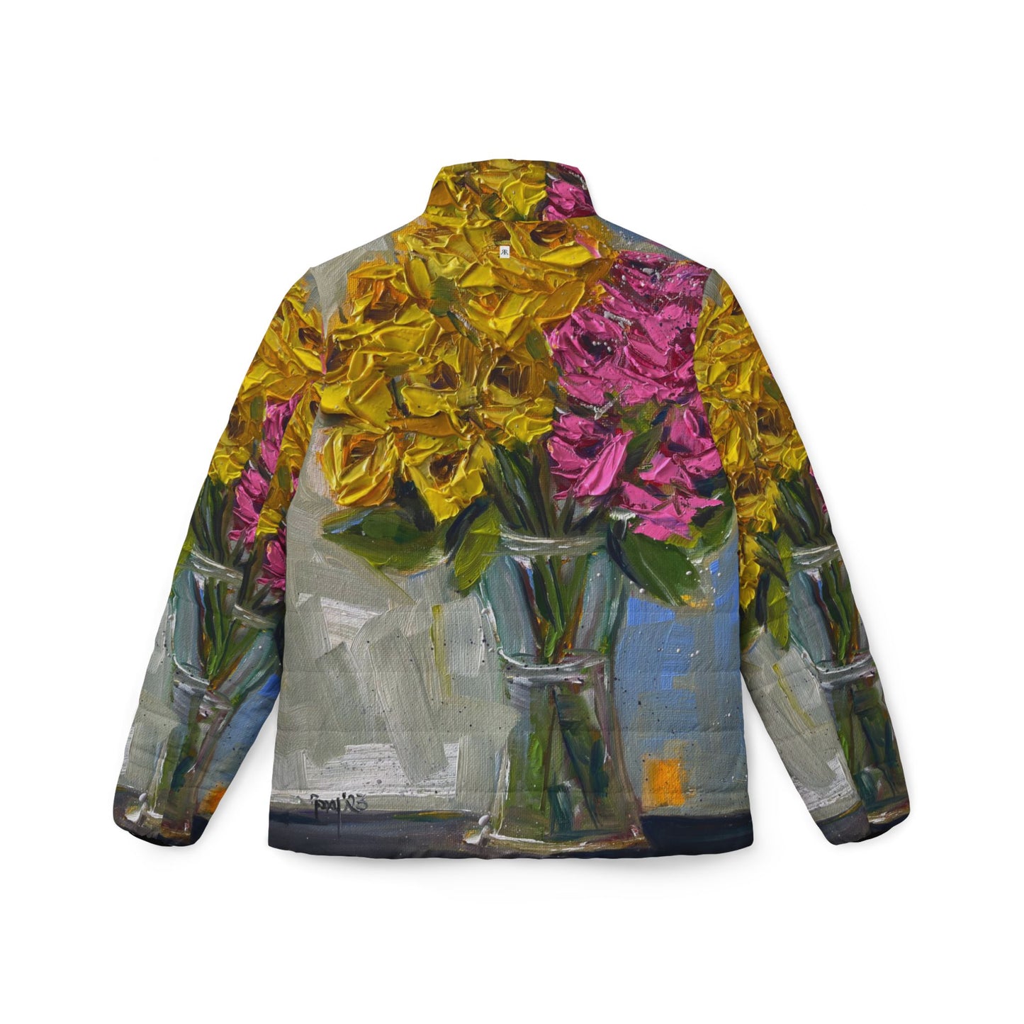 Women's Puffer Jacket - Roxy Rich Fine Art -Pink and Yellow Roses