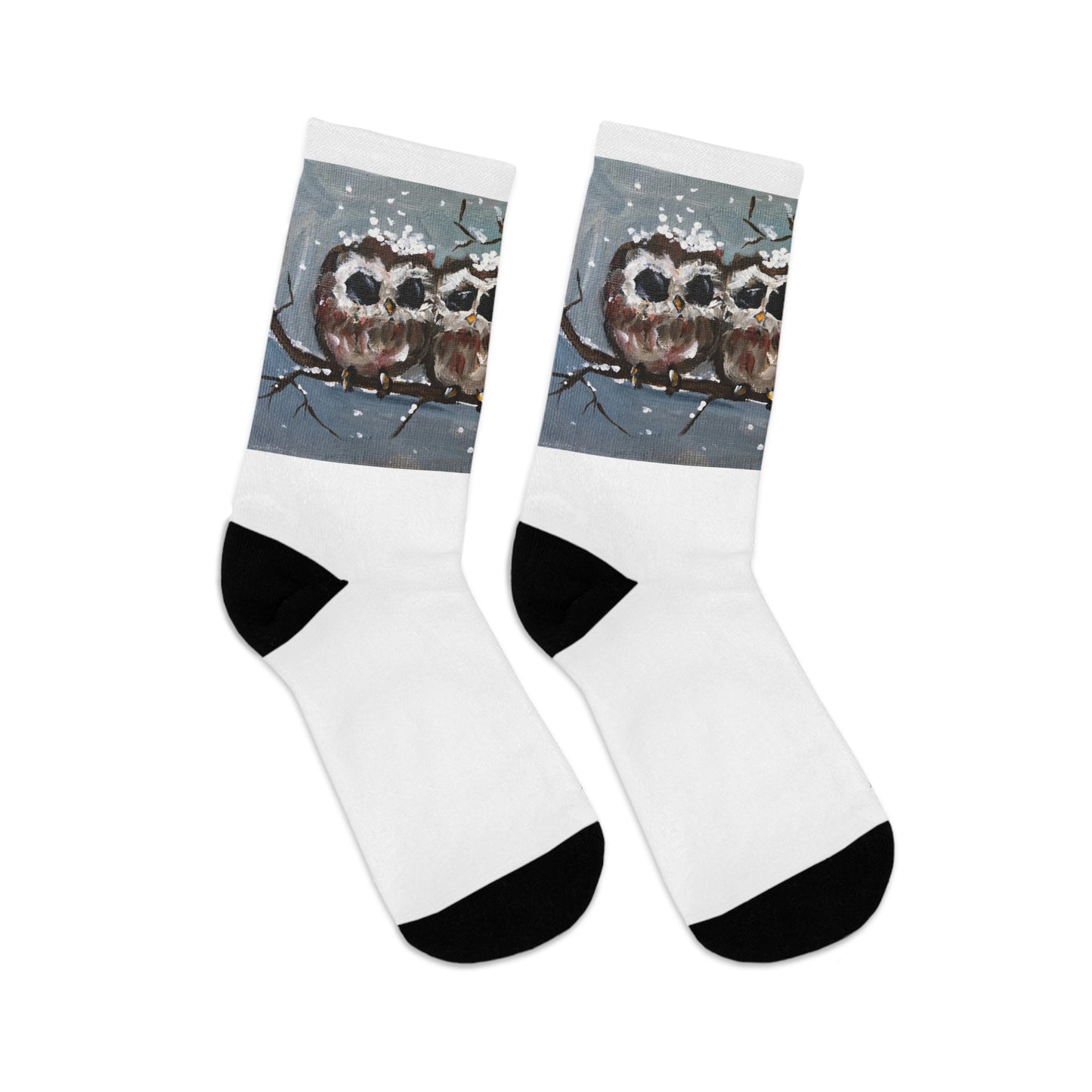Who Us? Three Baby Owls in Snow White Socks