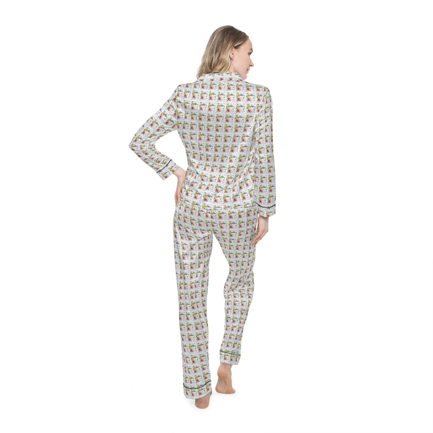 Satin Pajamas — Luxurious Silky Sleepwear Set-Abstract Hummingbird