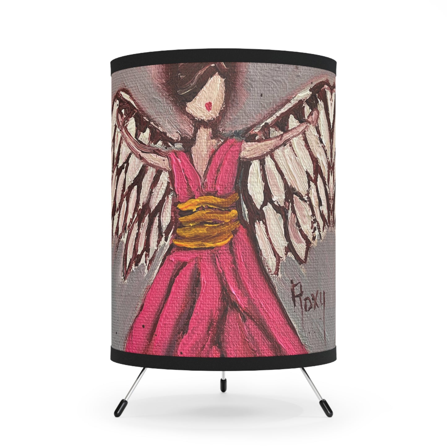 Pink Angel Pattern Tripod Lamp