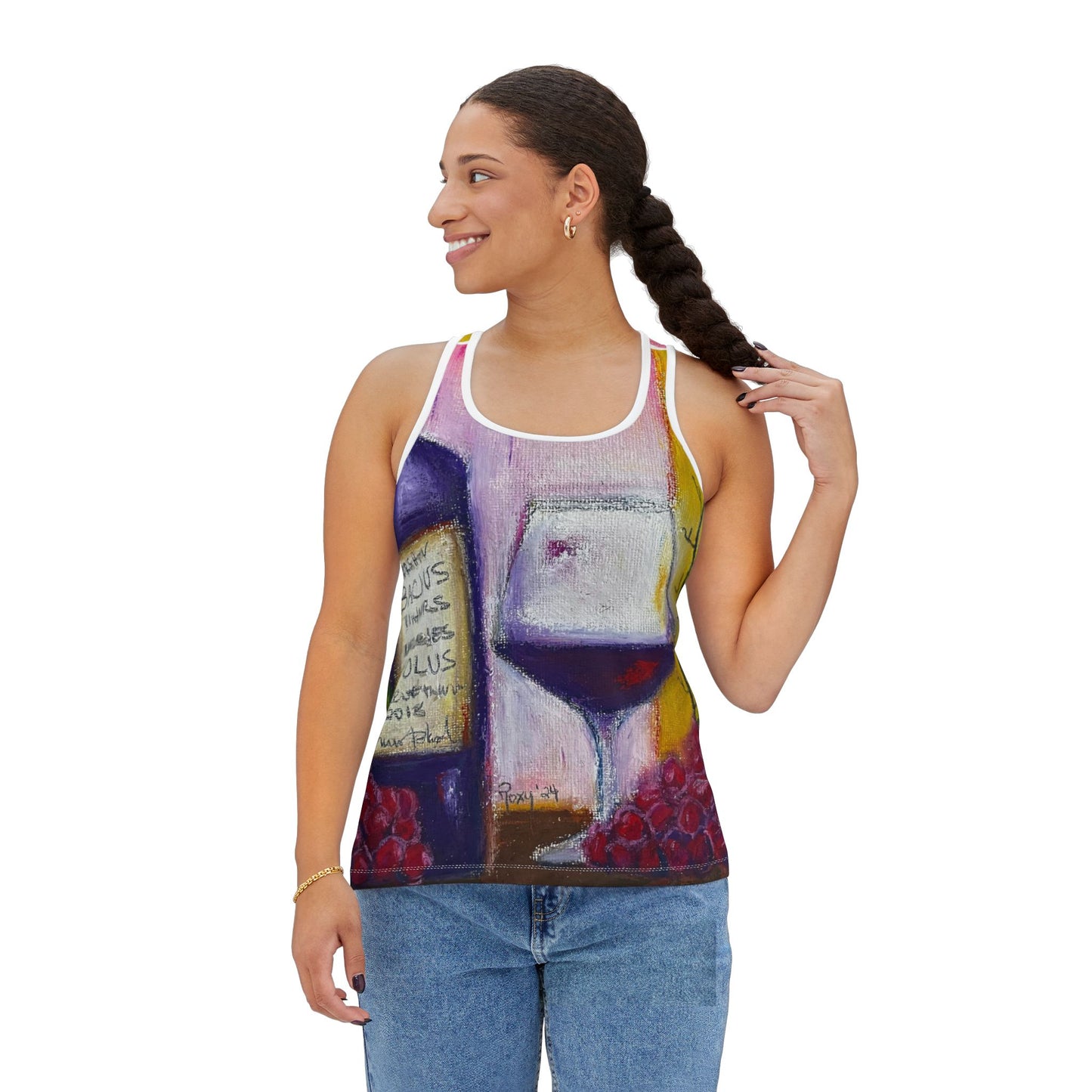 Women's Racerback Tank Top-Aeolus-GBV Wine and Clique Glass