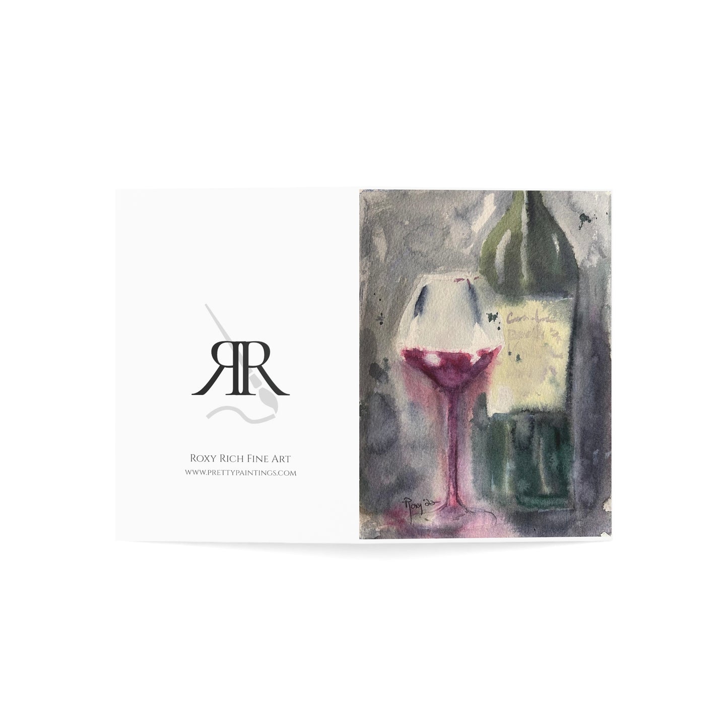 Wine Bottle & Glass Folded Greeting Cards