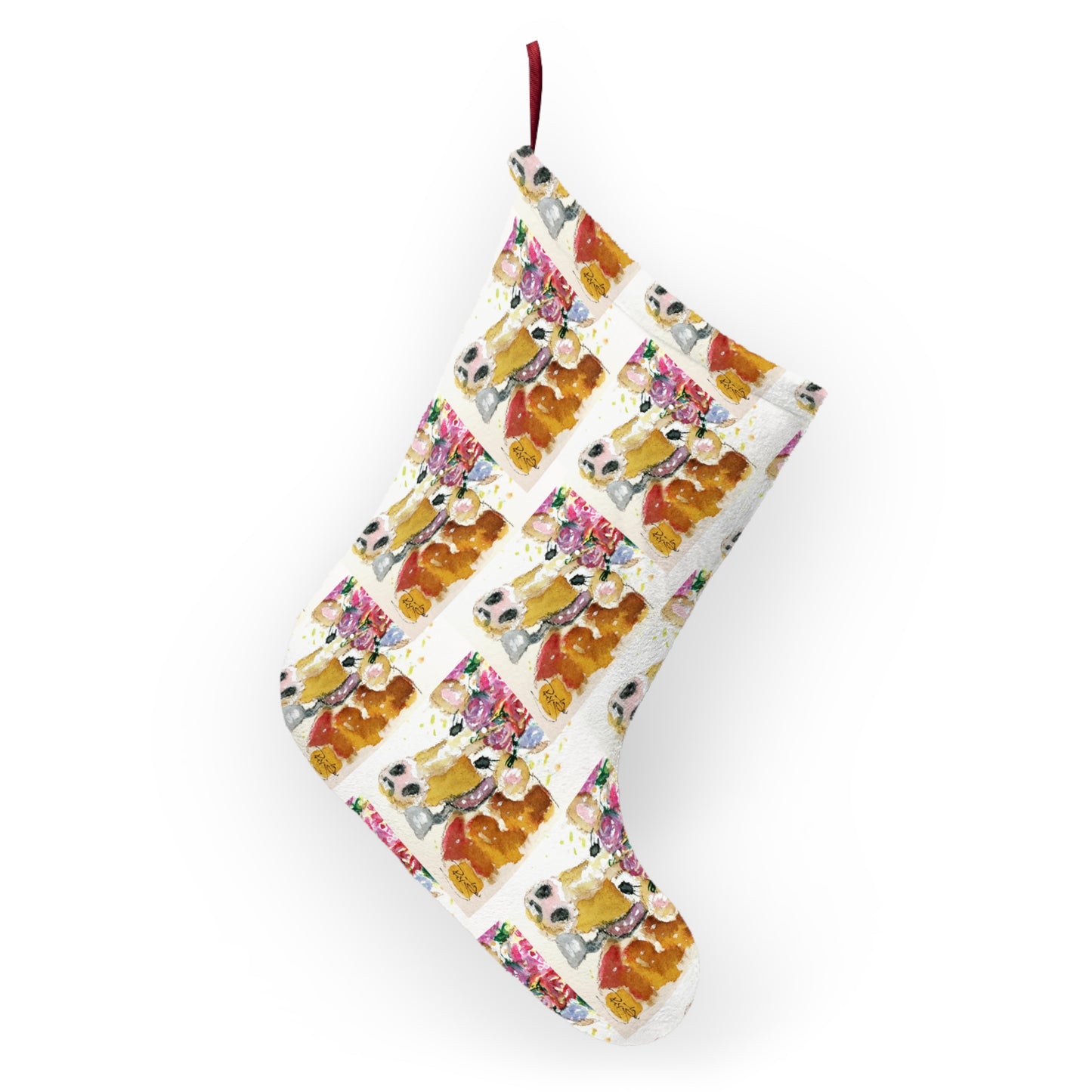 Adorable Cow with Flower Crown Cow Print Christmas Stocking