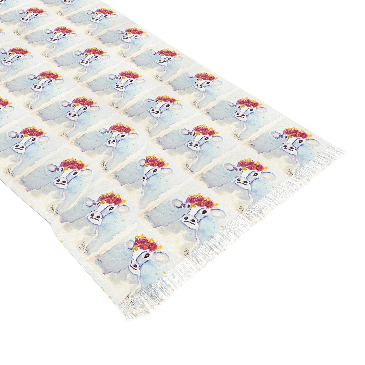 Colorful Scarf — Artistic Lightweight Neck Wrap- Cow 11-Adorable Cow with Crown of Roses