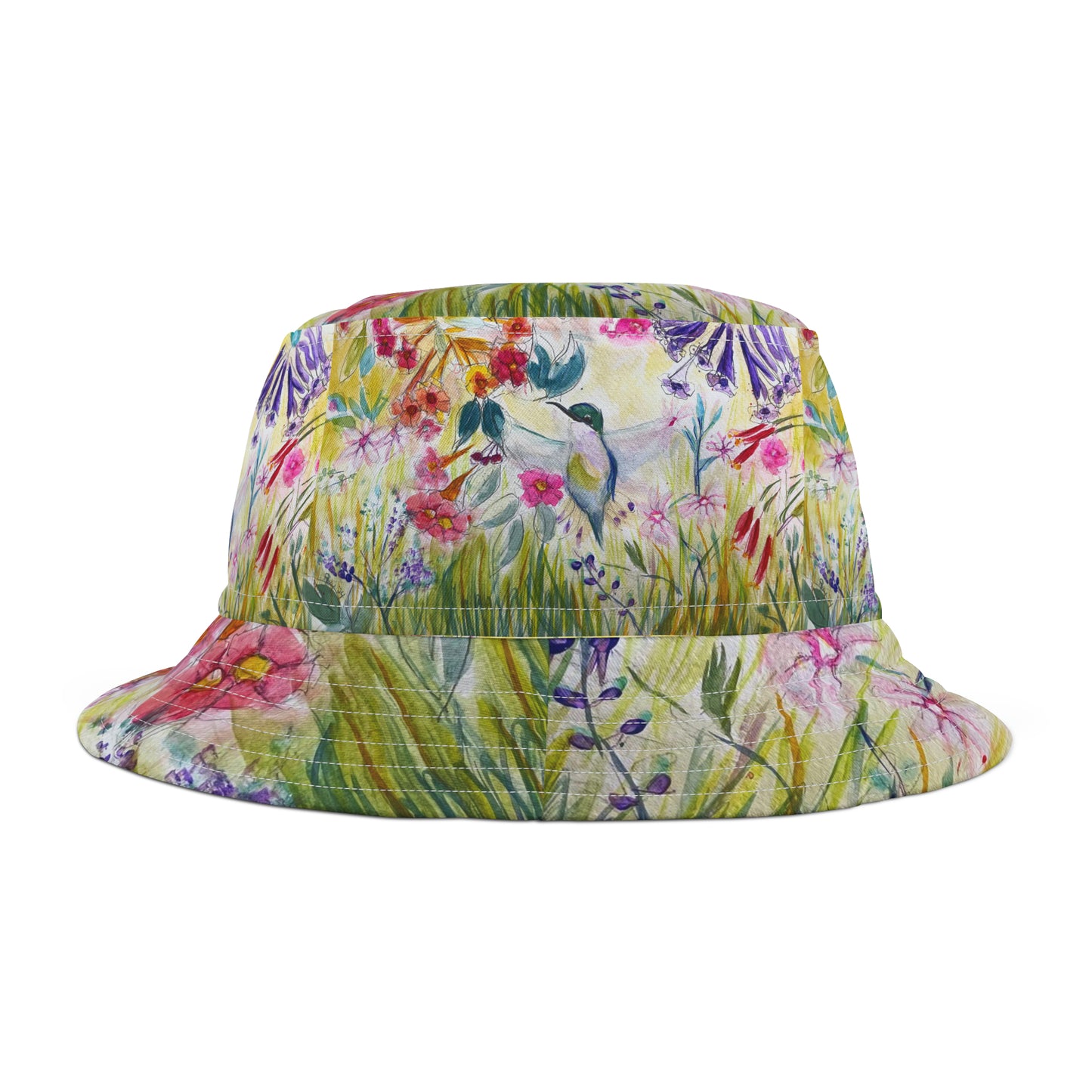 Colibri dans le chapeau de seau de jardin de fleur de tube