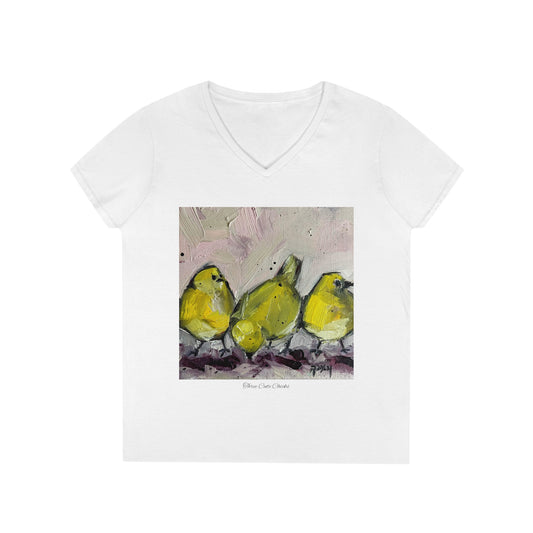 Camiseta con cuello en V para mujer Tres polluelos lindos
