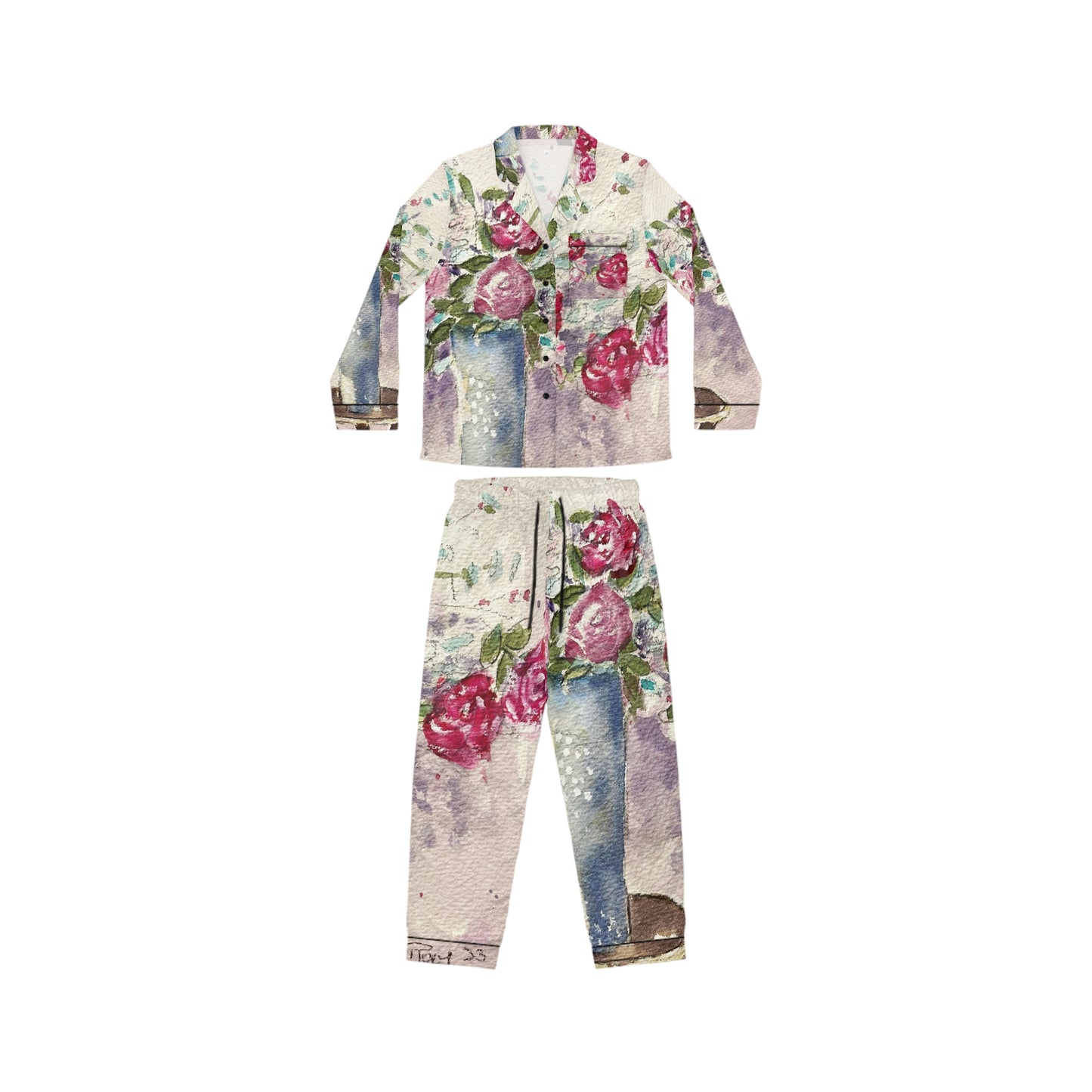 Satin Pajamas - Roses on the Foyer