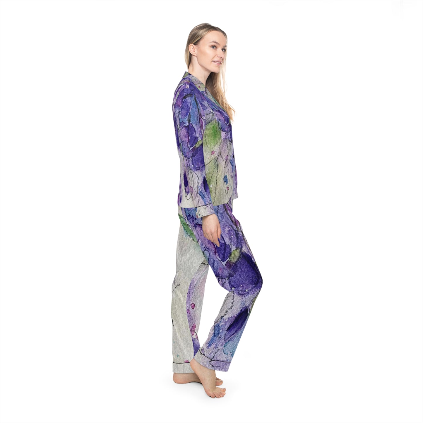 Satin Pajamas - Purple Wisteria Floral Print