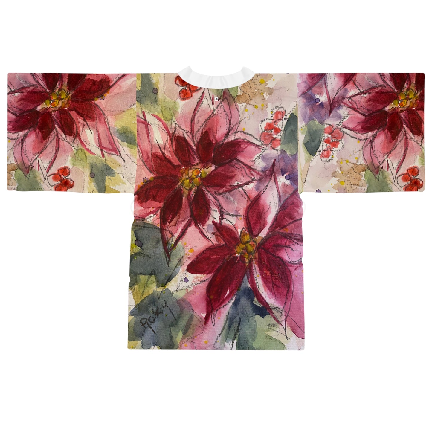 Kimono Robe - Elegant Red Poinsettias