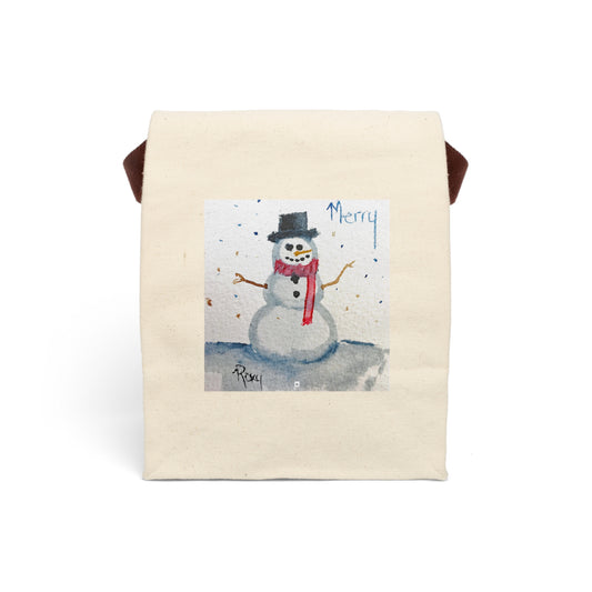 Bolsa de almuerzo de lona con correa Merry Snowman