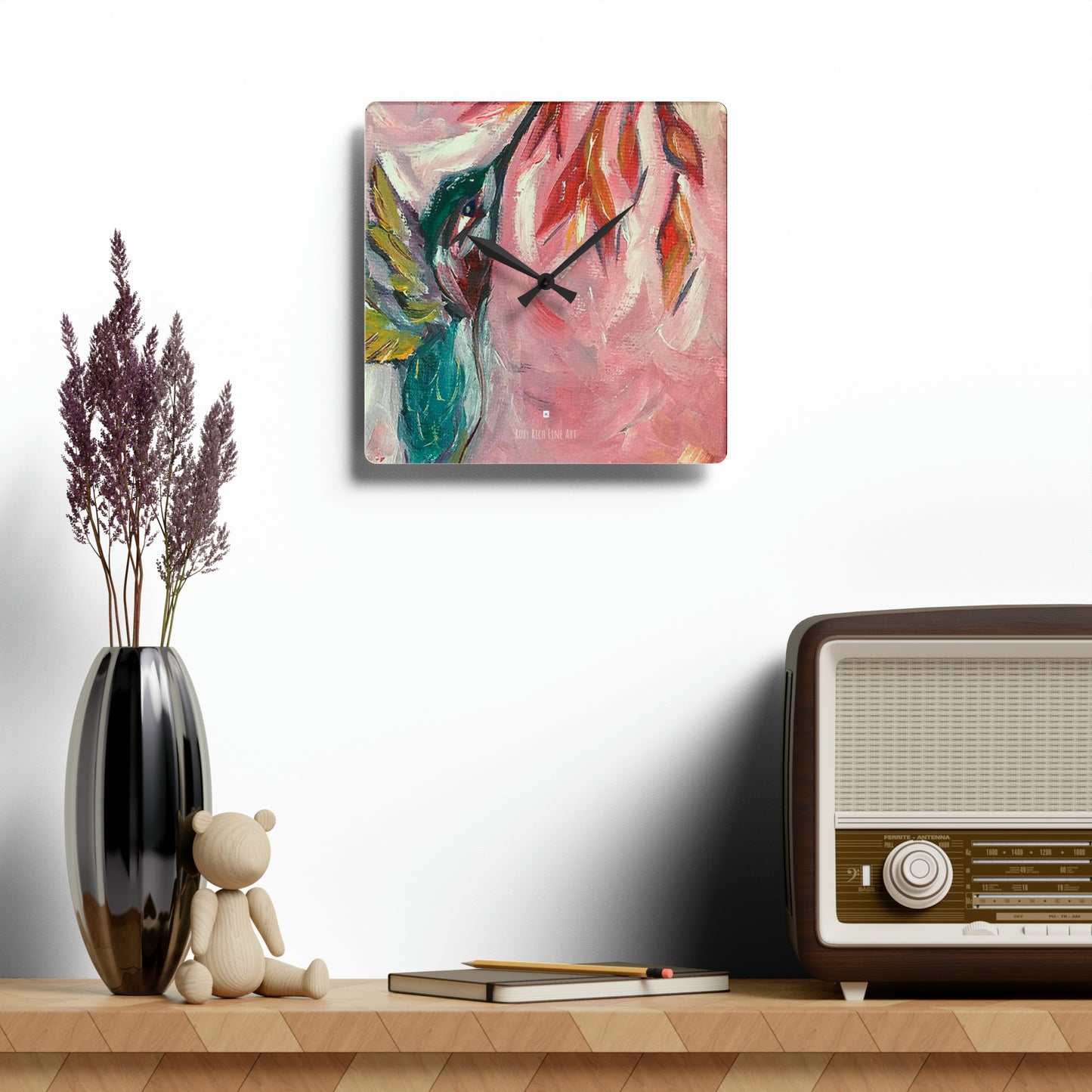 Hummingbird in Honeysuckle Acrylic Wall Clock