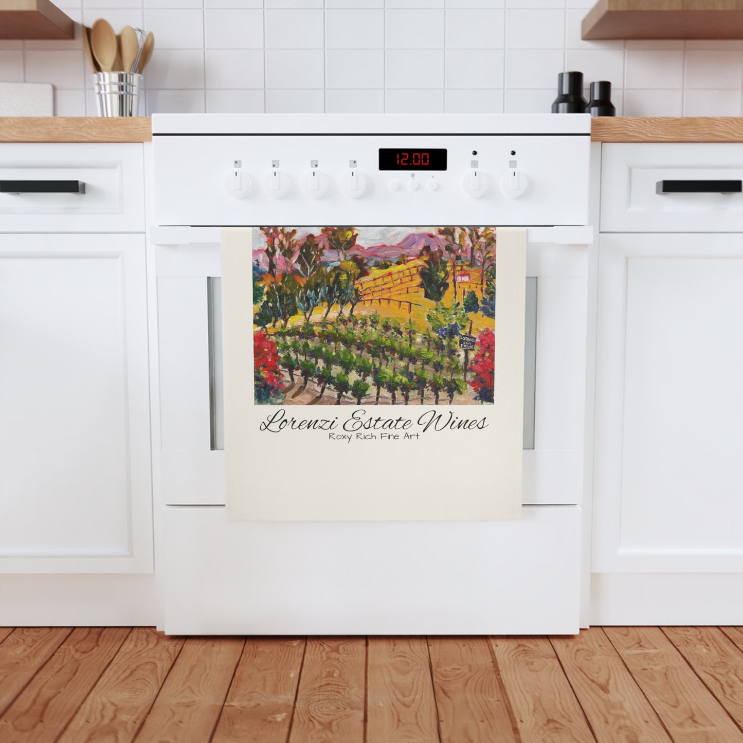 Decorative Tea Towel - Cab-Franc Lot at Lorenzi Estate Winery Painting by Roxy Rich