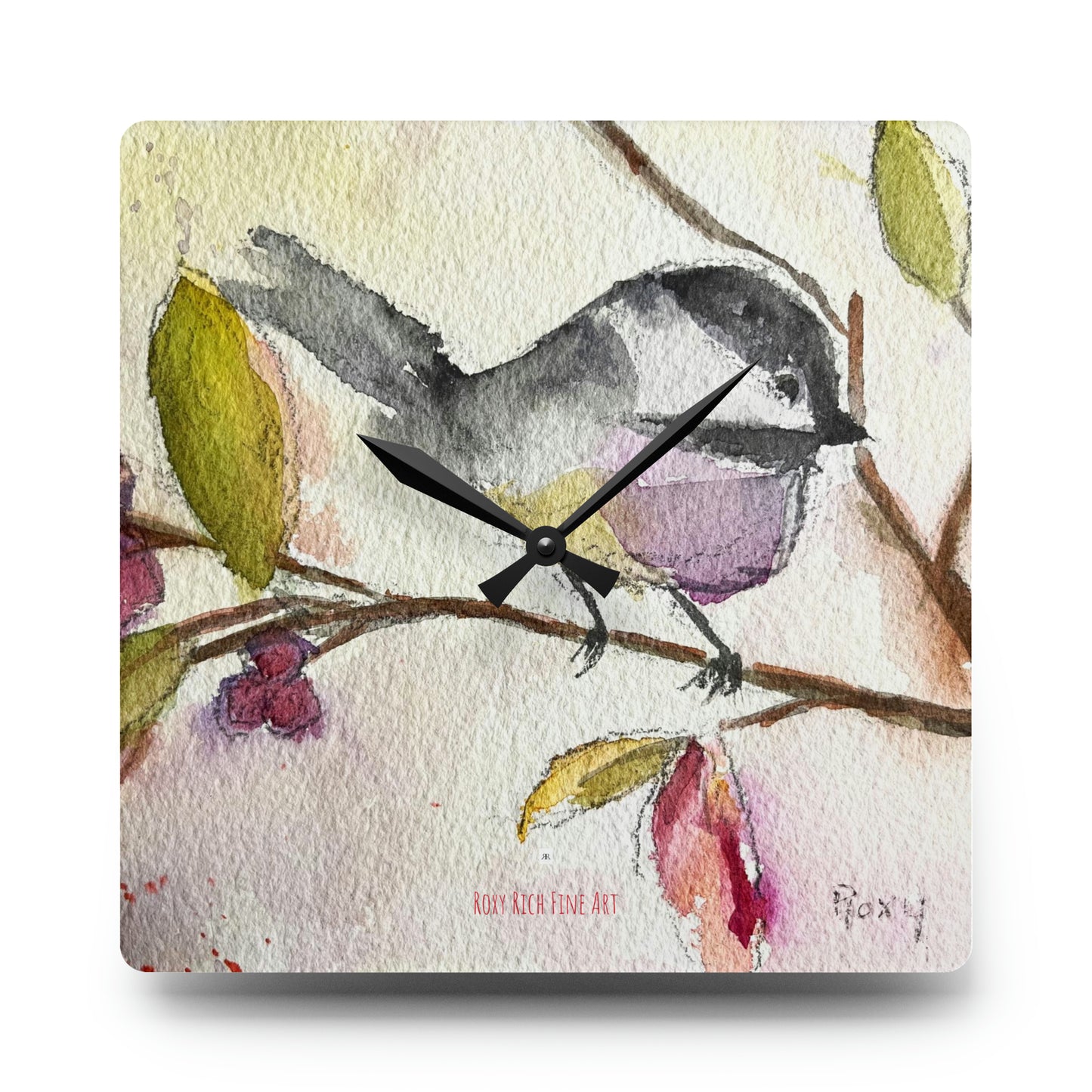 Chickadee on a Berry Tree Acrylic Wall Clock