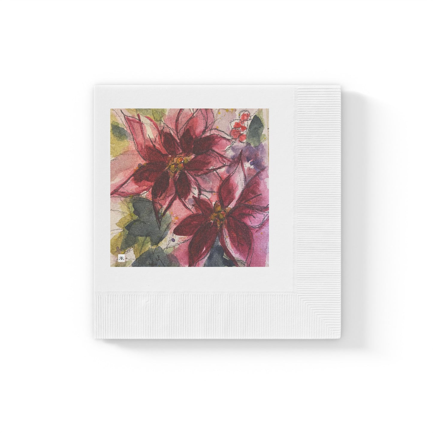 Red Poinsettias-White Coined Napkins