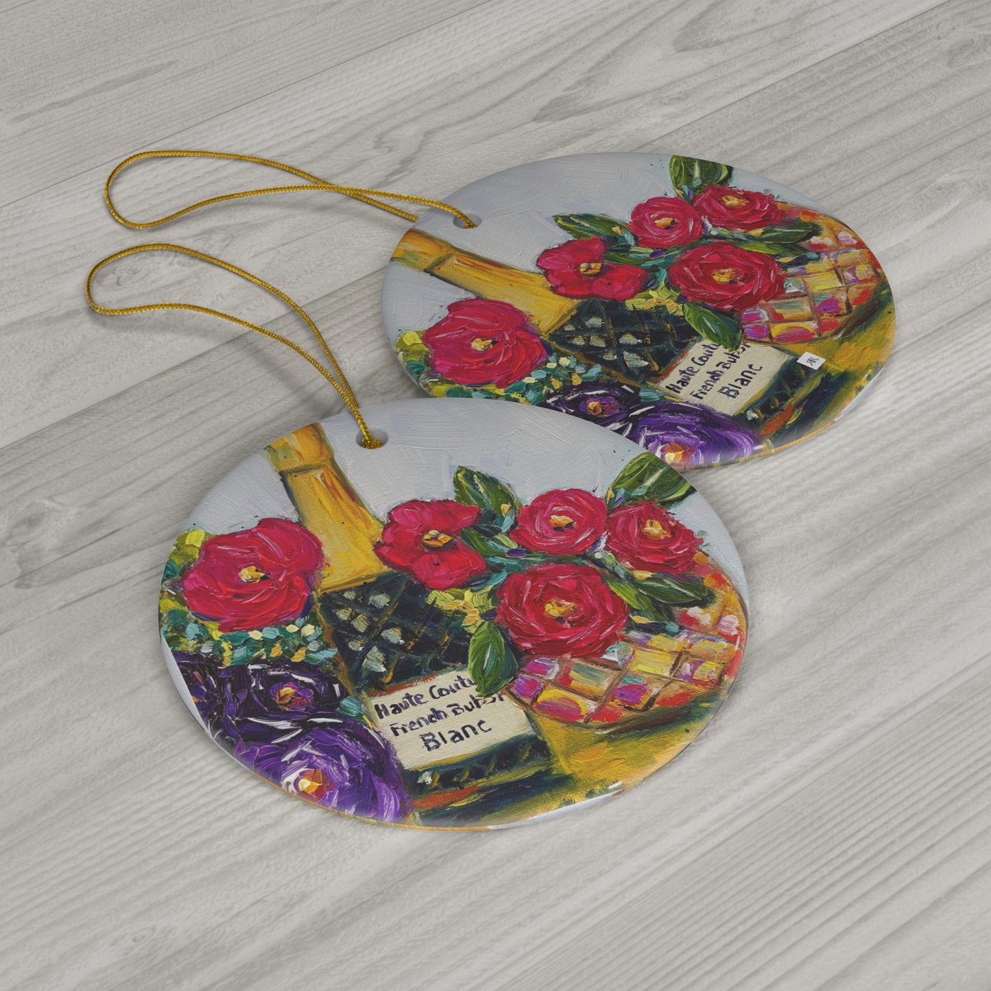 French Bubbles Champagne and Roses Ceramic Ornament