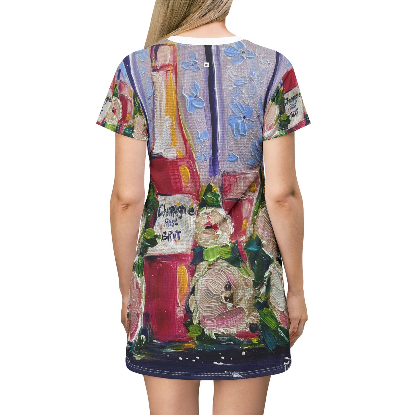 T-Shirt Dress (AOP)-Pink Champagne and Peonies