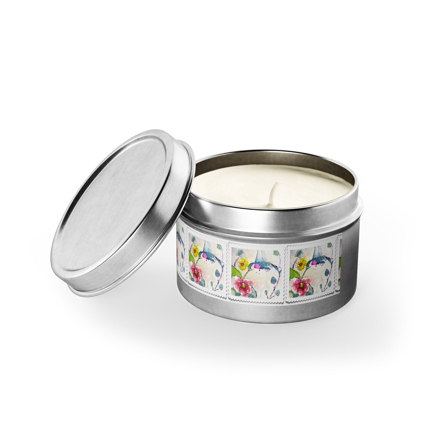 Loose Floral Hummingbird Tin Candle